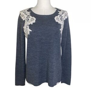 Navy Long Sleeve Sweater with Lace Detail